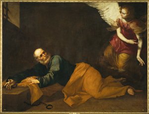 Szent Péter egy angyal által kiszabadítva (festmény, vászon) alkotó: Jusepe de Ribera