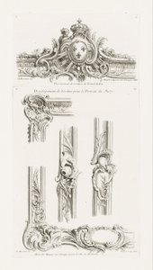 Cartouche tervezése a határon középre helyezett király karjaival alkotó: Juste Aurèle Meissonnier