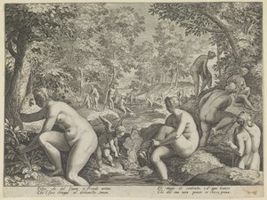 Fürdő nők és férfiak Szeresd Letheót A szerelem különböző aspektusai (sorozat címe) alkotó: Justus Sadeler (attributed to)
