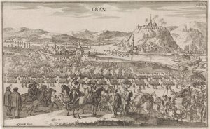 Slag bij Párkány in 1683 Gran (title on object) alkotó: Justus van den Nijpoort
