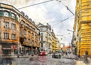 Akvarell: Európai villamosút alkotó: Justyna Jaszke