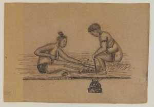 Illusztráció egy inuit legendához (két meztelen ember tüzet rak)
