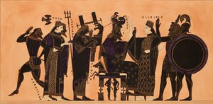 A díszítés lenyomata egy görög amforán, amelyen Héphaisztosz, Héra, Poszeidón... látható, c1844. alkotó: Kaeppelin et Compagnie