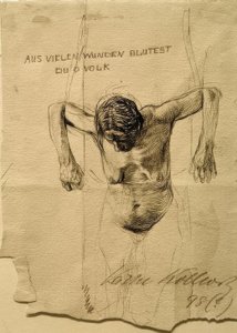 Akttanulmány rézkarchoz Sok sebből vérzel, ó emberek alkotó: Käthe Kollwitz
