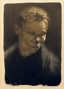 Munkás nő félalakos portréja kék ruhával alkotó: Käthe Kollwitz