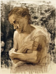 Keresztbe tett karú nő fél alakja alkotó: Käthe Kollwitz