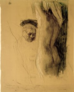 K. Kollwitz, férfi egy női akt előtt térdel alkotó: Käthe Kollwitz