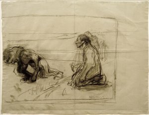 K. Kollwitz, Study on Pflüger (szántóember térdelő feleséggel) alkotó: Käthe Kollwitz