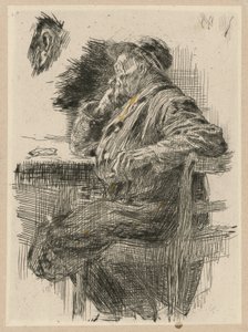 Asztalnál ülő férfi alkotó: Käthe Kollwitz