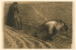 Ekehúzó és asszony (Elvetett változat a „Parasztháború” 1. lapjához, első állapot) alkotó: Käthe Kollwitz