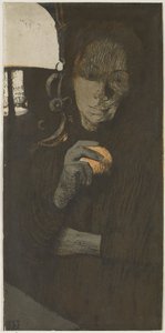 Egy ismeretlen nő portréja narancssárgával egy lámpa mellett Frau mit Orange (eredeti cím) alkotó: Käthe Kollwitz