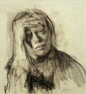 Önarckép megtámasztott jobb karral, kéz a homlokon alkotó: Käthe Kollwitz