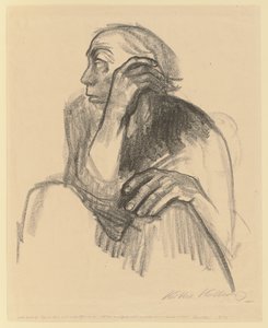 Ülő nő, kezével az arcára támaszkodva alkotó: Käthe Kollwitz