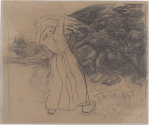 Álló népi nő ösztönzi a férfiak előrehaladását Losbruch (eredeti cím) alkotó: Käthe Kollwitz
