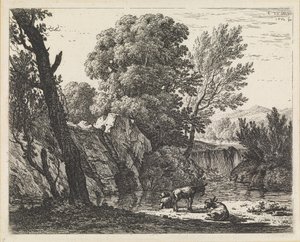Tájkép férfival és két szamárral alkotó: Karel Dujardin