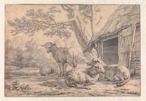 Juhok egy pajtánál alkotó: Karel Dujardin