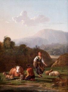 A folyópart: Táj alakokkal és szarvasmarhákkal (olaj, vászon) alkotó: Karel Dujardin