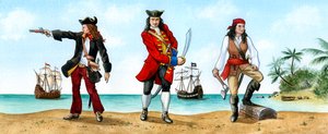 Anne Bonny, John Calico Jack Rackam és Mary Read, 18. századi kalózok.