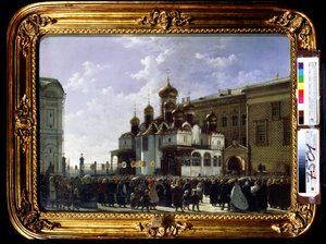 Húsvéti körmenet a moszkvai Mária Angyali üdvözlet katedrálisban. Karl Petrovich Bodri (1812-1894) festménye. Olaj, vászon, 61 x 85 cm alkotó: Karl-Fridrikh Petrovich Bodri