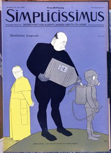 XI. Pius pápa (1857-1939) és Benito Mussolini (1883-1945) a "Simplicissimus" magazin címlapján, 1928. április 30. (színes litográfia)
