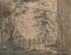 Egy kolostor elárasztott romjai, kb. 1824. alkotó: Carl Blechen