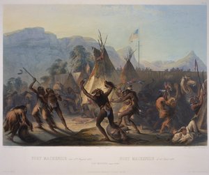Fort McKenzie, 1833. augusztus 28., Manceau und Hurliman metszet, 1842-ben megjelent (akvatinta) alkotó: Karl Bodmer