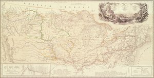 Maximilian Wied herceg útvonalának illusztrálására szolgáló térkép Észak-Amerika belsejében Bostontól Felső-Missouriig alkotó: Karl Bodmer