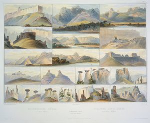 A Remarkable Hills on the Upper Missouri, F. Salathe metszete, 1839-ben jelent meg (akvatinta) alkotó: Karl Bodmer