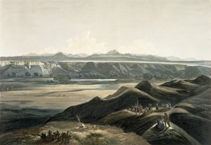 Kilátás a Sziklás-hegységre, az „Utazások Észak-Amerika belsejében” 2. kötetének 44. táblája, Sigismond Himely (1801-72) metszete, 1844 (akvatinta) alkotó: Karl Bodmer