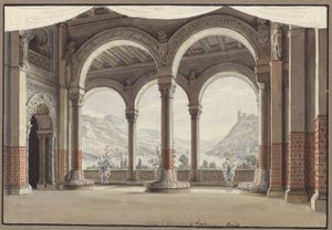 Hohenstaufeni Ágnes. Gaspare Spontini operája. Terv a 2. díszlethez. Nyitott csarnok alkotó: Karl Friedrich Schinkel