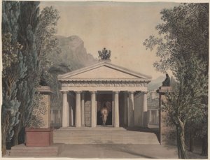 Alceste (?). Christoph Willibald Gluck operája. Díszletterv. Dór templom déli tájban alkotó: Karl Friedrich Schinkel