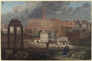 A római Capitolium látképe a Campo Vaccinóból alkotó: Karl Friedrich Schinkel