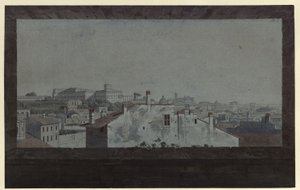 „A Quirinale-palota és Róma egy részének látképe, egy barát lakásának ablakából rajzolva” alkotó: Karl Friedrich Schinkel