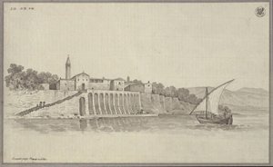 A Szent Bernardin egykori ferences kolostor látképe Portorož és Piran között, Isztriában, Szlovéniában alkotó: Karl Friedrich Schinkel