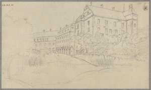 Reneszánsz oromzatú kastély látképe Sziléziában vagy Csehországban alkotó: Karl Friedrich Schinkel