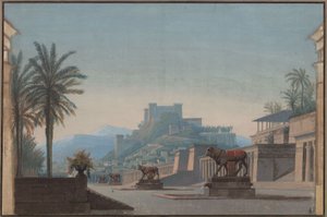 Athalia. Johann Nepomuk von Poissl operája. Terv az 1. díszlethez. Jeruzsálem és Sion vára alkotó: Karl Friedrich Schinkel