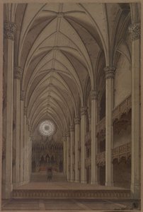 Berlin. Szent Péter-templom. Terv a gótikus stílusú újjáépítéshez. Belső nézet az oltár felé alkotó: Karl Friedrich Schinkel