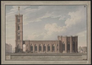Berlin, Spittelmarkt. Terv a Szent Gertrúd-templomhoz. Külső nézet alkotó: Karl Friedrich Schinkel