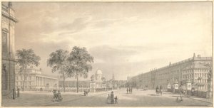 Berlin, Unter den Linden. Kilátás a Lustgartenre a Schlossbrücke-vel, az Alt Museummal, a dómmal és a kastéllyal alkotó: Karl Friedrich Schinkel