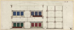 Berlin, Unter den Linden. Terv egy áruházhoz. Két metszet alkotó: Karl Friedrich Schinkel