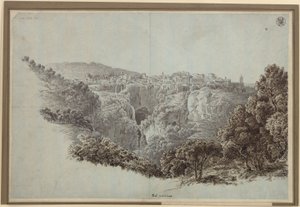 Kilátás a Monte Catillóról nyugat felé, az Anio (Aniene) völgyén át Tivoli felé alkotó: Karl Friedrich Schinkel