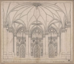 Díszítés általános használatra. Gótikus szoba három ajtóval és széles ablakokkal alkotó: Karl Friedrich Schinkel