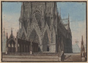 Az orléans-i szűz. Friedrich Schiller tragédiája. Terv a 9. díszlethez. A reimsi katedrális homlokzata alkotó: Karl Friedrich Schinkel