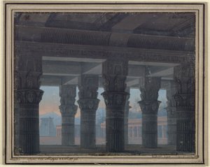 A varázsfuvola. Wolfgang Amadeus Mozart operája. Terv a 8. díszlethez. A labirintus előcsarnoka alkotó: Karl Friedrich Schinkel