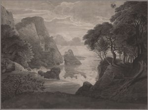 Sziklás tengerparti táj kastéllyal alkotó: Karl Friedrich Schinkel