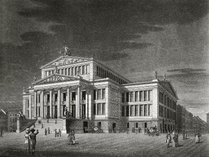 Németország, Berlin, Kilátás a Schauspielhausra (koncertterem), Karl Friedrich Schinkels (1781-1841) metszet alkotó: Karl Friedrich Schinkel