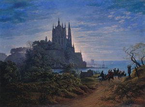 Gótikus templom egy sziklán a tengerparton alkotó: Karl Friedrich Schinkel