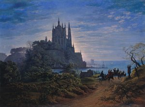 Gótikus templom egy sziklán a tenger mellett, 1815 alkotó: Karl Friedrich Schinkel