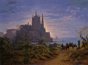 Gótikus templom egy sziklán a tenger mellett alkotó: Karl Friedrich Schinkel