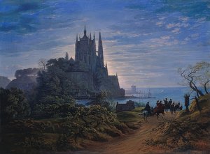 Gótikus templom a tengerparti sziklán. 1815.